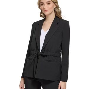 New Calvin Klein Black Tie Waist Blazer Long Sleeve Jacket Coat Blouse career 10
